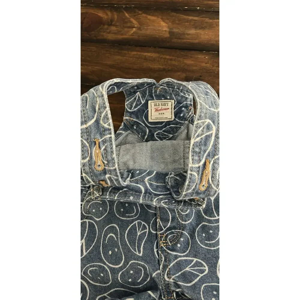 Old Navy Workwear Happy Face Peace Denim Overalls 0-3 Months Baby